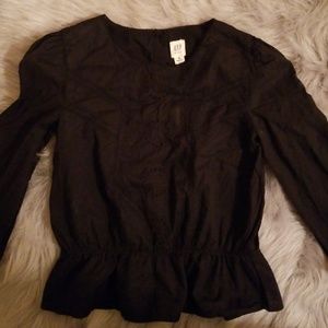 Girls Gap Black With Print Ruffle Top Med